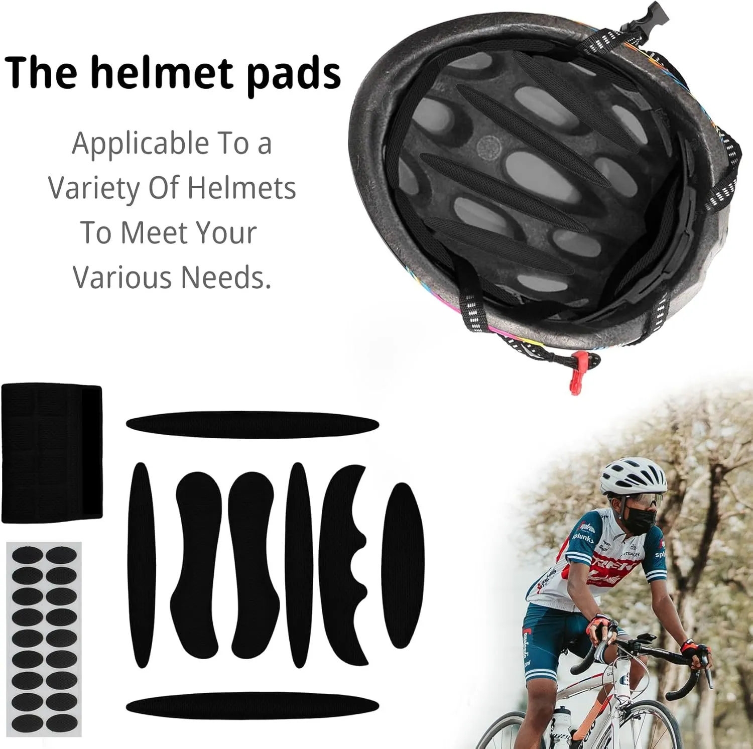 1 Set Cycle Helmet Pads, Padding Kit, Universal Foam Pads for Motorcycle Bike Cycling Helmet (Black)
