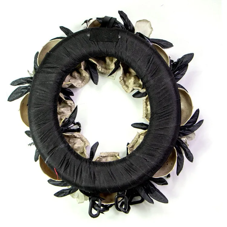 15.7" Skulls and Chains Wreath, Halloween Door or Wall Decoration, White-Black-Gray