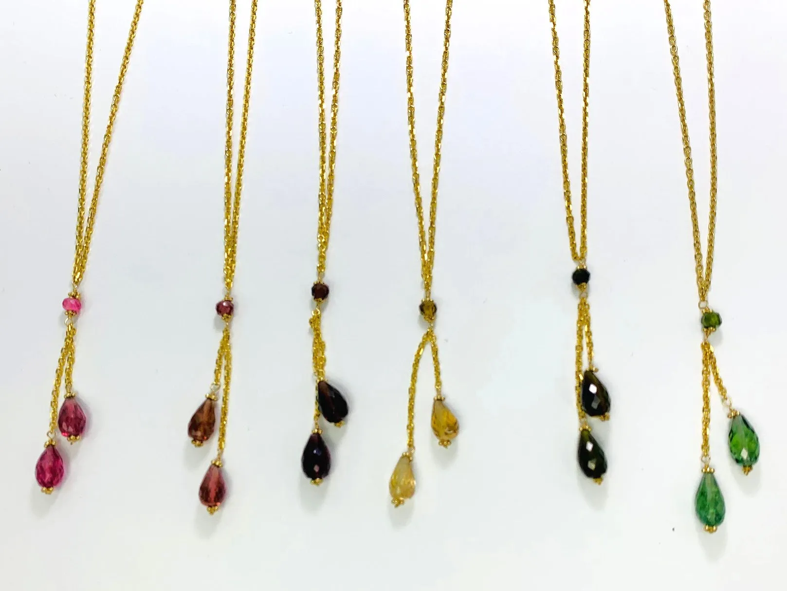 16" Tourmaline Lariat Necklace in 14KY - NCK-506-LARGM14Y-MLTI-17