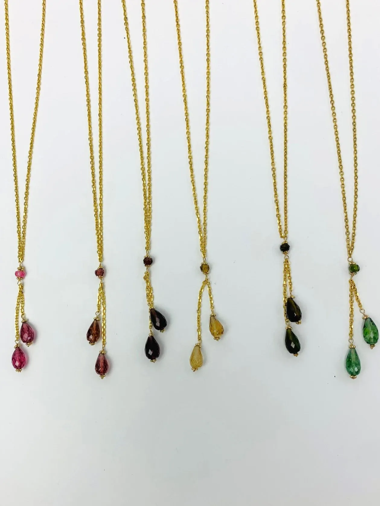 16" Tourmaline Lariat Necklace in 14KY - NCK-506-LARGM14Y-MLTI-17