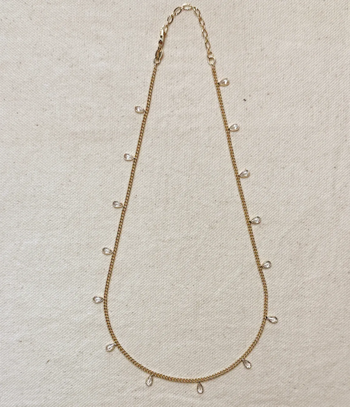 18k Gold Filled 2mm Curb Chain with Bezel Cz Drops Necklace