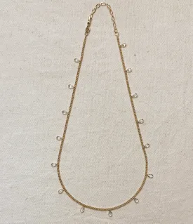 18k Gold Filled 2mm Curb Chain with Bezel Cz Drops Necklace