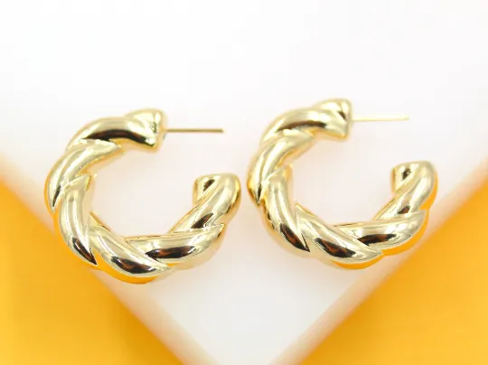 18K Gold Filled Thick Twisted Hoops Post Earrings (J206)