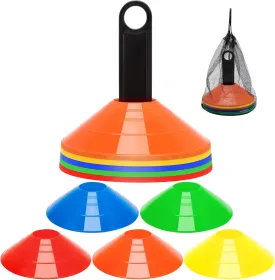 25 Pcs Pro Disc Cones - 5 Colors Agility Soccer Cones with Carry Bag and Holder for Training, Football, Kids, Sports, Field Cone Markers (5 Per Color)
