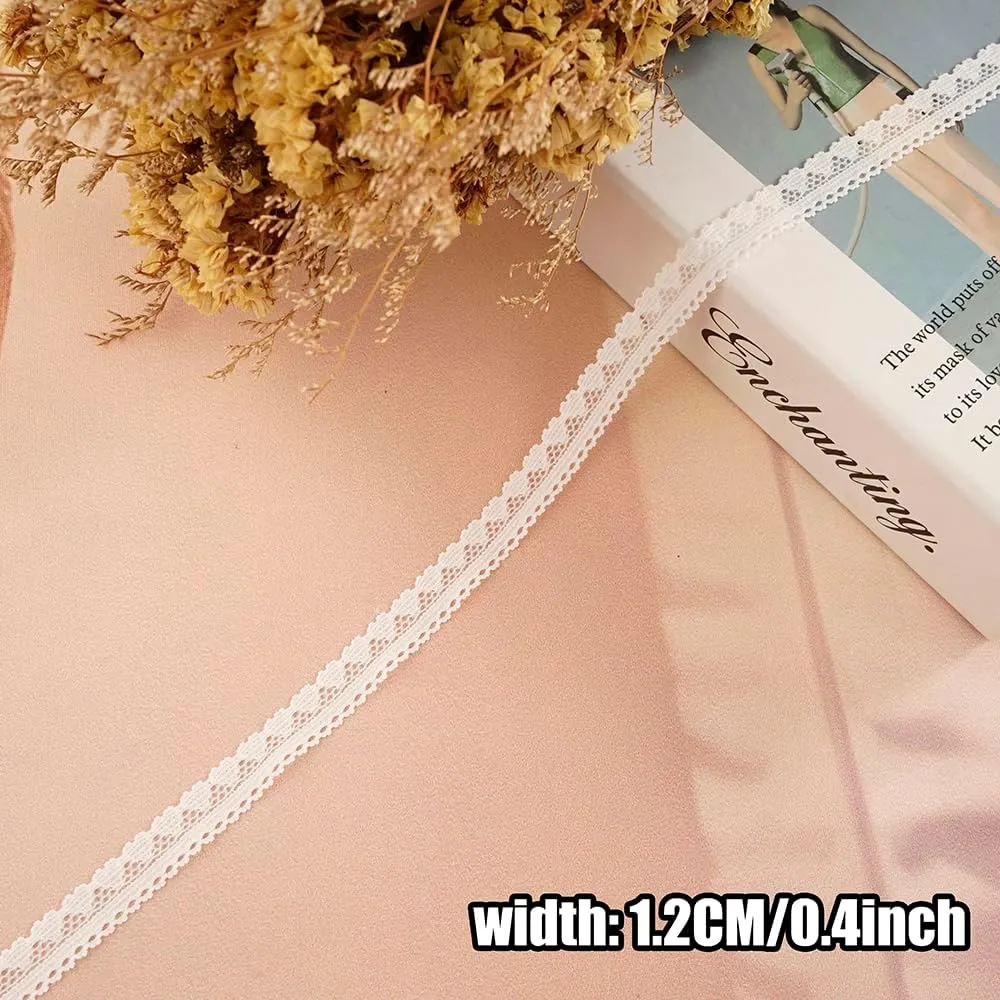 25 Yards White Elastic Lace Ribbon Lace Trim for Garment Sewing, Lace Choker, Curtain Edge Ornamnet, Decorative Ribbon for Sewing Project (White-05)