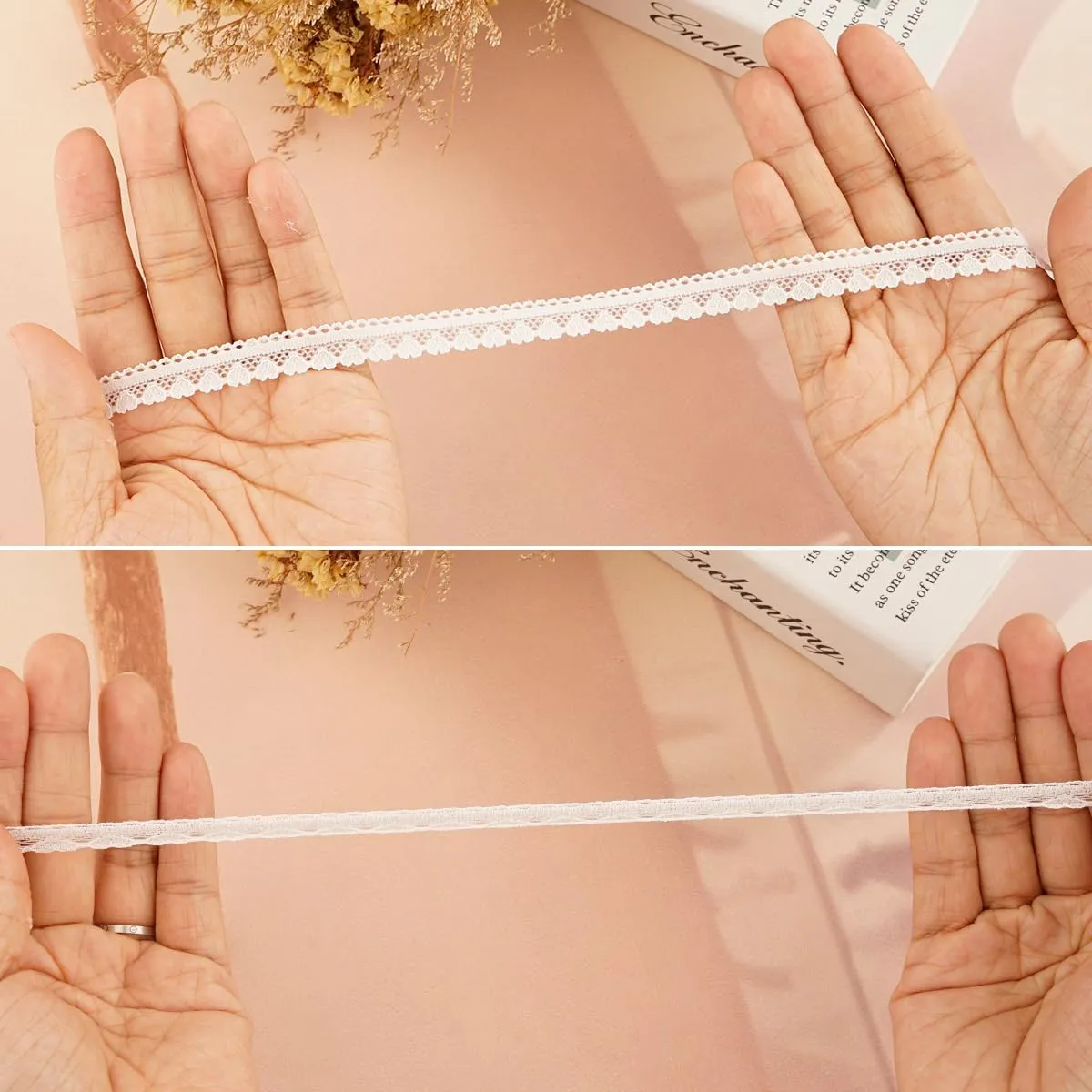 25 Yards White Elastic Lace Ribbon Lace Trim for Garment Sewing, Lace Choker, Curtain Edge Ornamnet, Decorative Ribbon for Sewing Project (White-05)