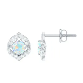 3/4 CT Ethiopian Opal Stud Earrings with Moissanite Accent