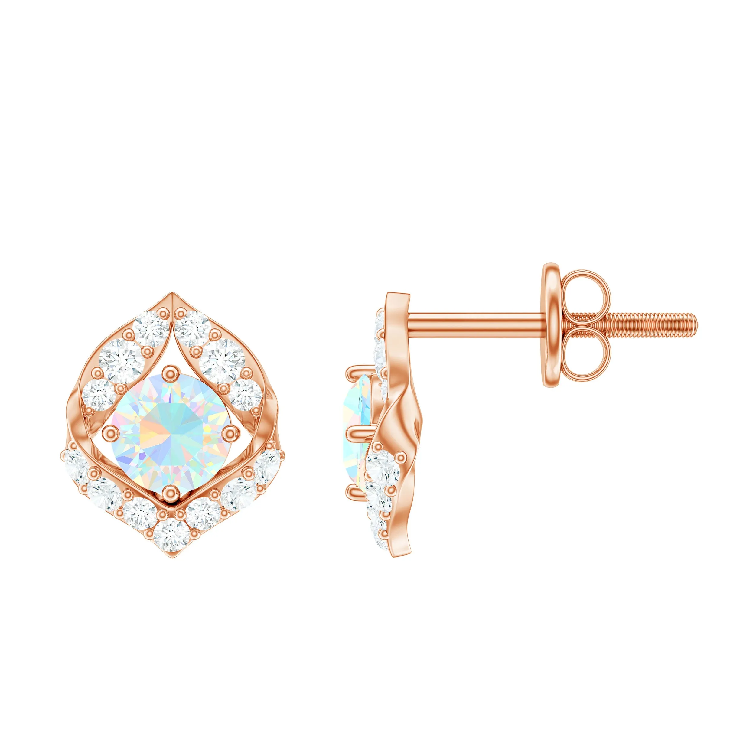 3/4 CT Ethiopian Opal Stud Earrings with Moissanite Accent