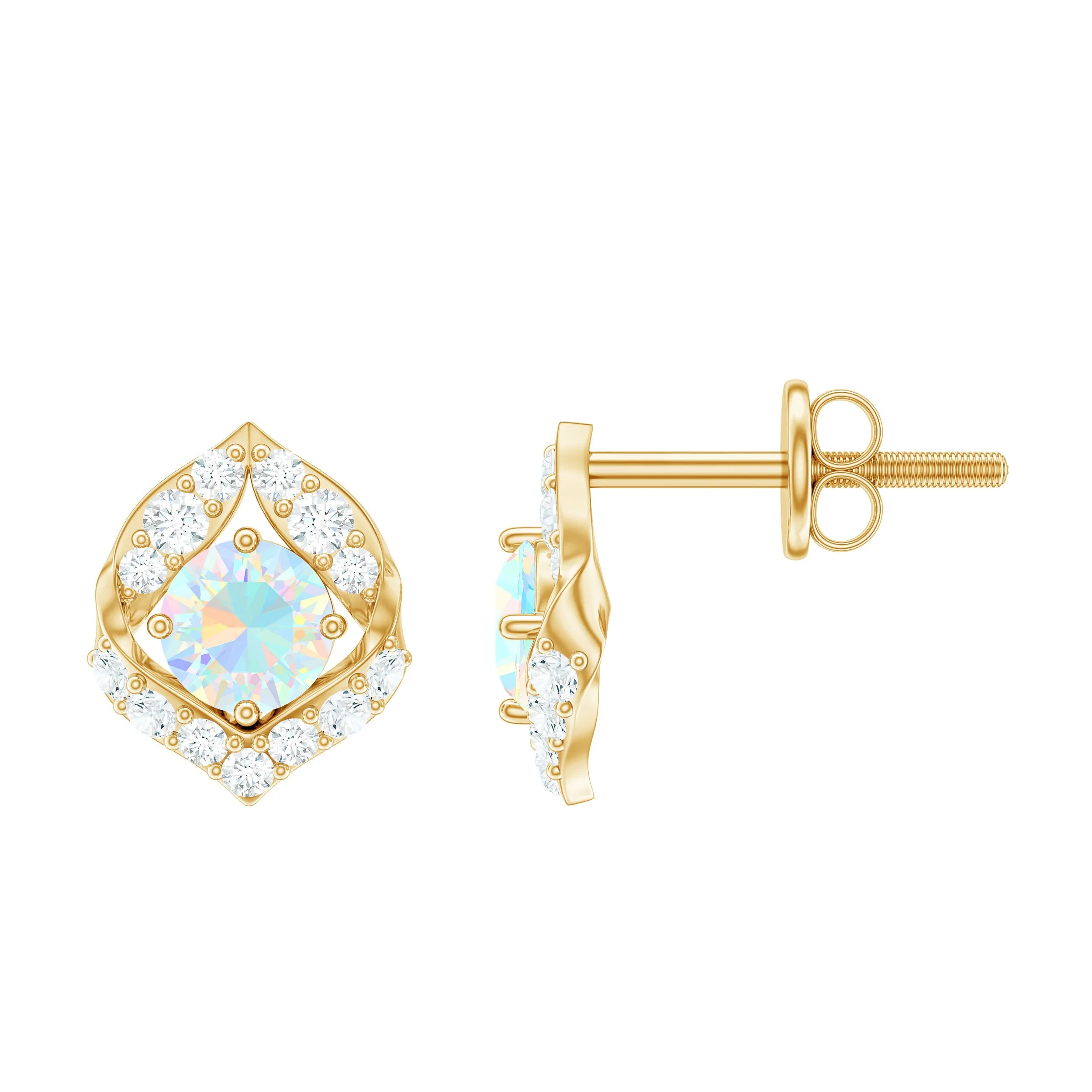 3/4 CT Ethiopian Opal Stud Earrings with Moissanite Accent