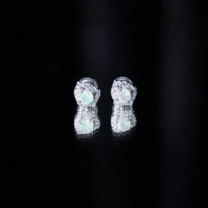 3/4 CT Ethiopian Opal Stud Earrings with Moissanite Accent