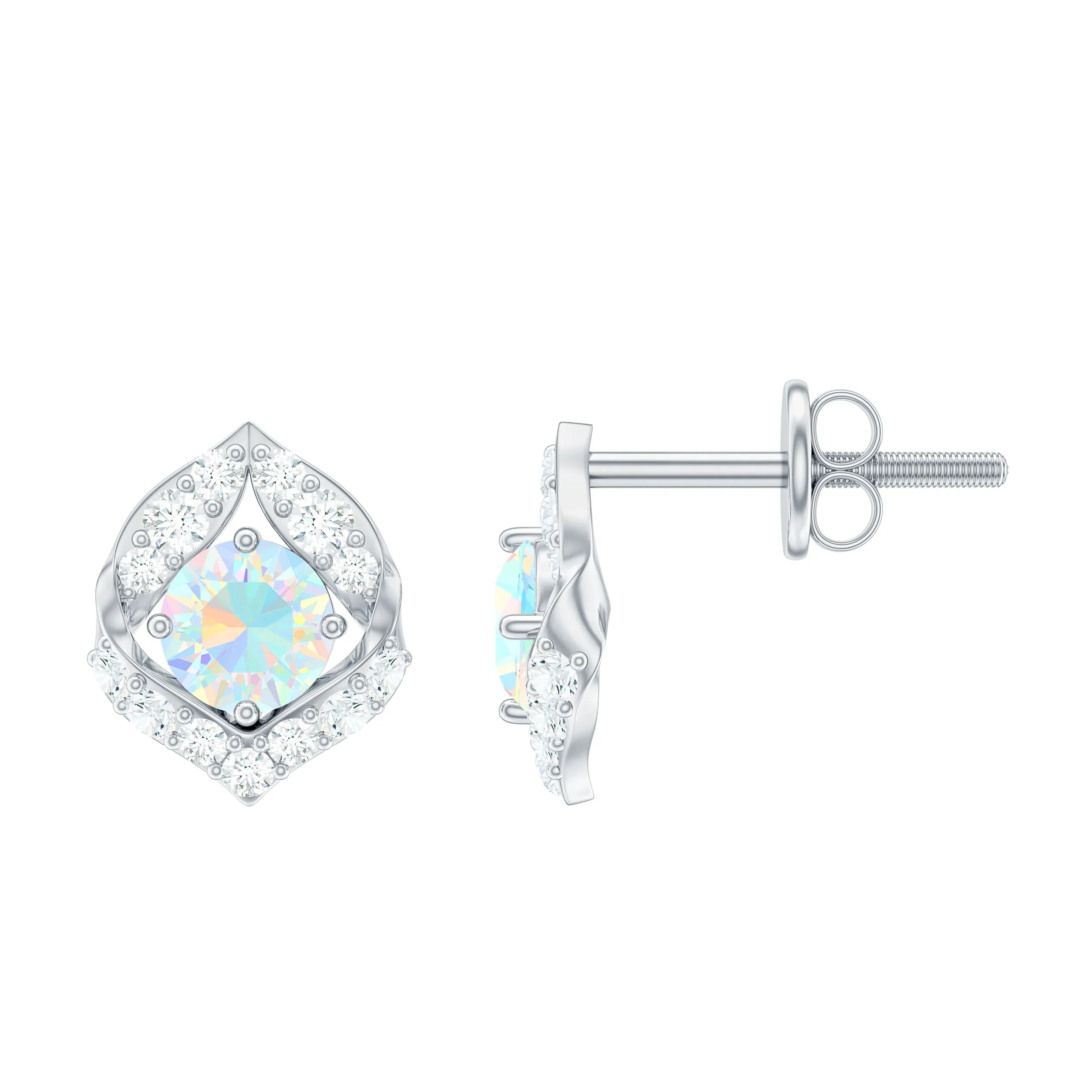 3/4 CT Ethiopian Opal Stud Earrings with Moissanite Accent
