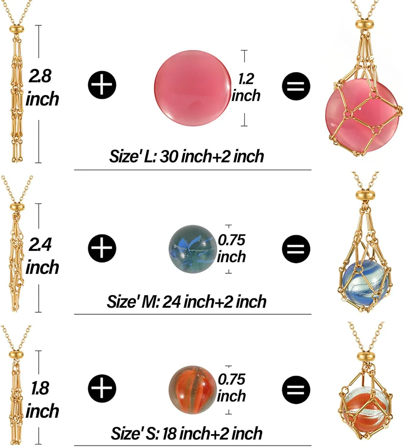 3PCS Crystal Holder Necklaces Stainless Steel Cage for Stone Adjustable Natural Crystal Cage Necklace Holder Necklace Quartz Natural Gemstone Jewelry for Women Men