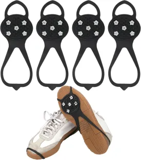 4pcs Universal Non-Slip Gripper Spikes for Shoes, Ice Traction Cleats Crampons 5-Tooth Studs Ice Cleats Ice Shoes Grippers Ice Snow Grips for Hiking Climbing Ice Sports