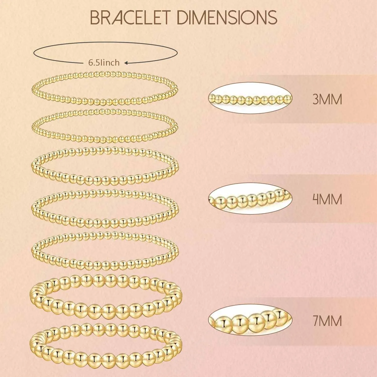 7PCS Layered Beaded Bracelets Set for Women Trendy Stretch Elastic Round Ball Beads Bangles Boho Chunky Gold Stackable Bracelets Dainty Jewelry for Gifts