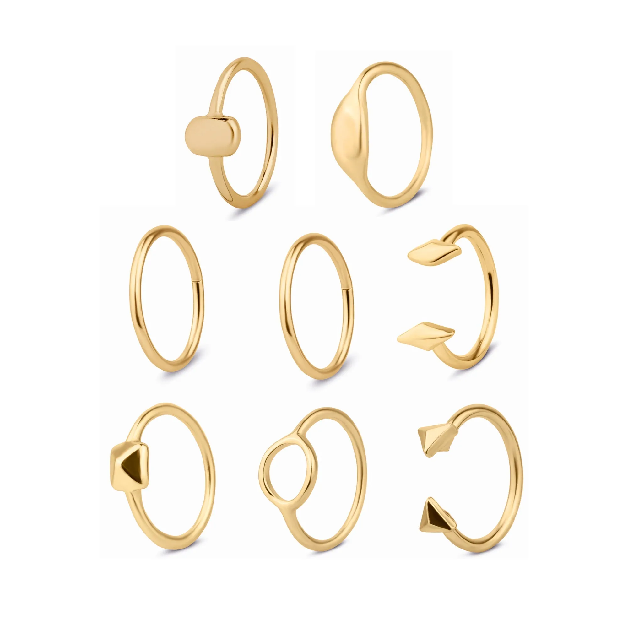 Accessorize London Women's Gold Geometric Stacking Rings Gold Set Of 8 - SMALL