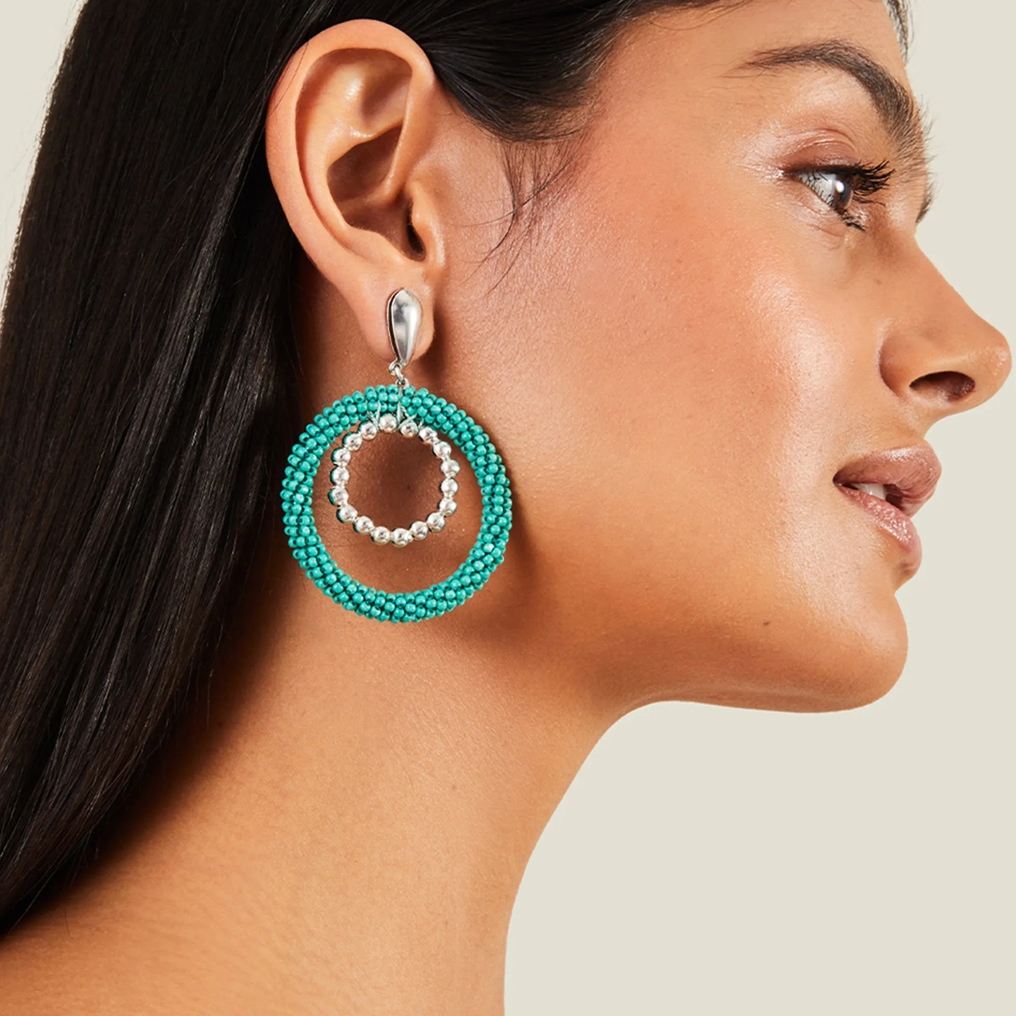 Accessorize London Women's Turquoise Chunky Bead Circle Drop Earrings