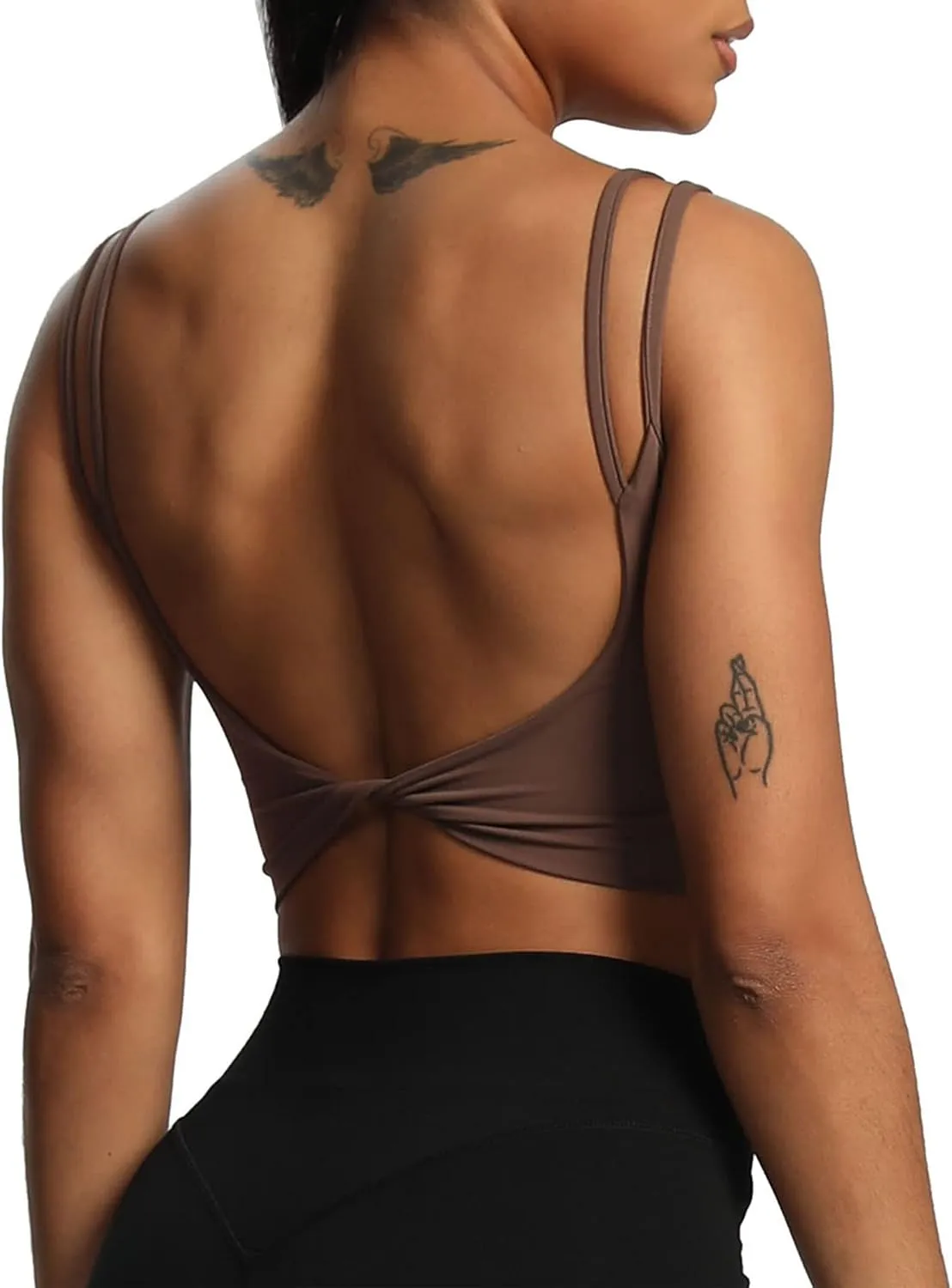 Aoxjox Women's Workout Sports Bras Fitness Padded Backless Yoga Crop Tank Top Twist Back Cami