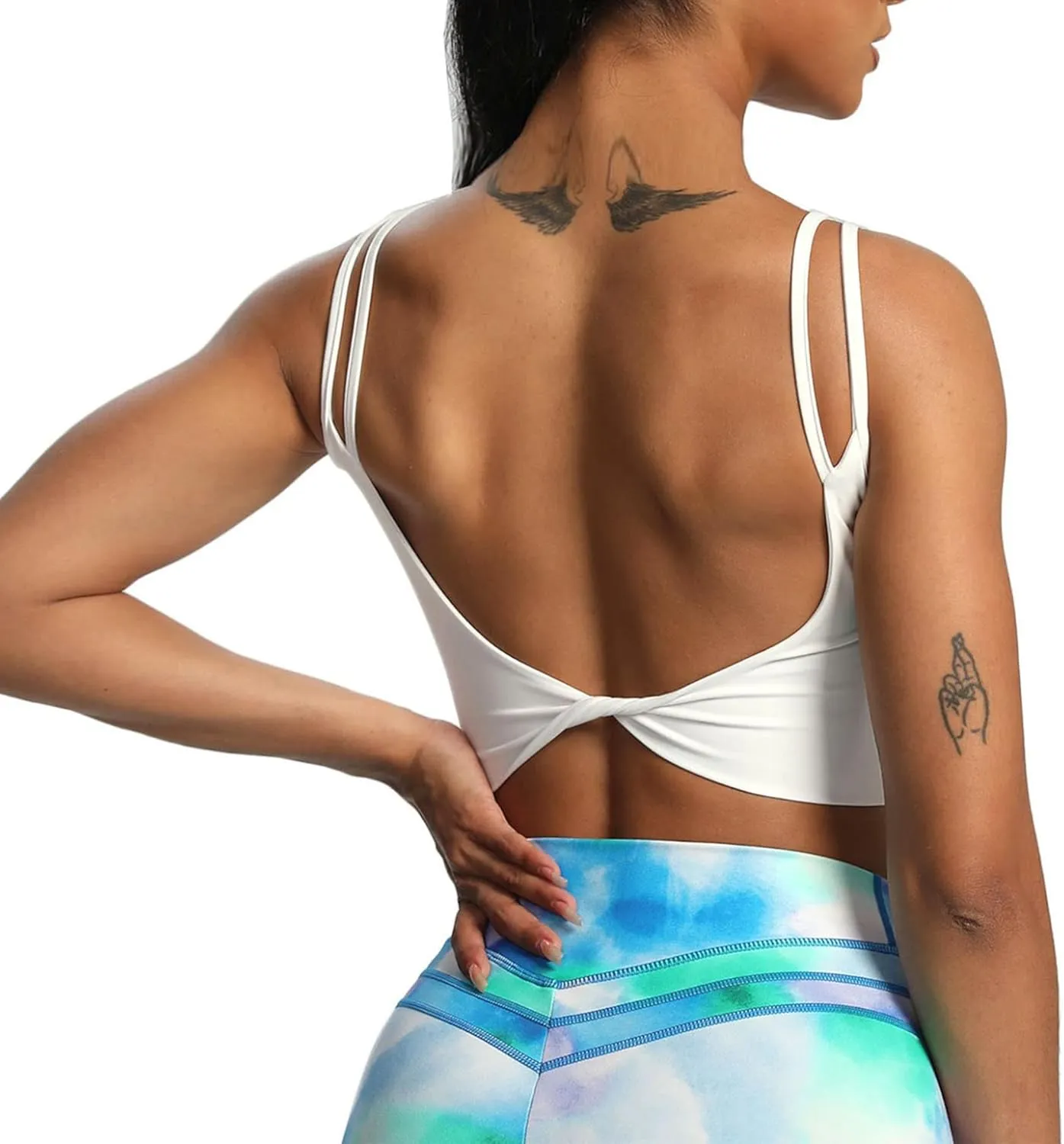 Aoxjox Women's Workout Sports Bras Fitness Padded Backless Yoga Crop Tank Top Twist Back Cami