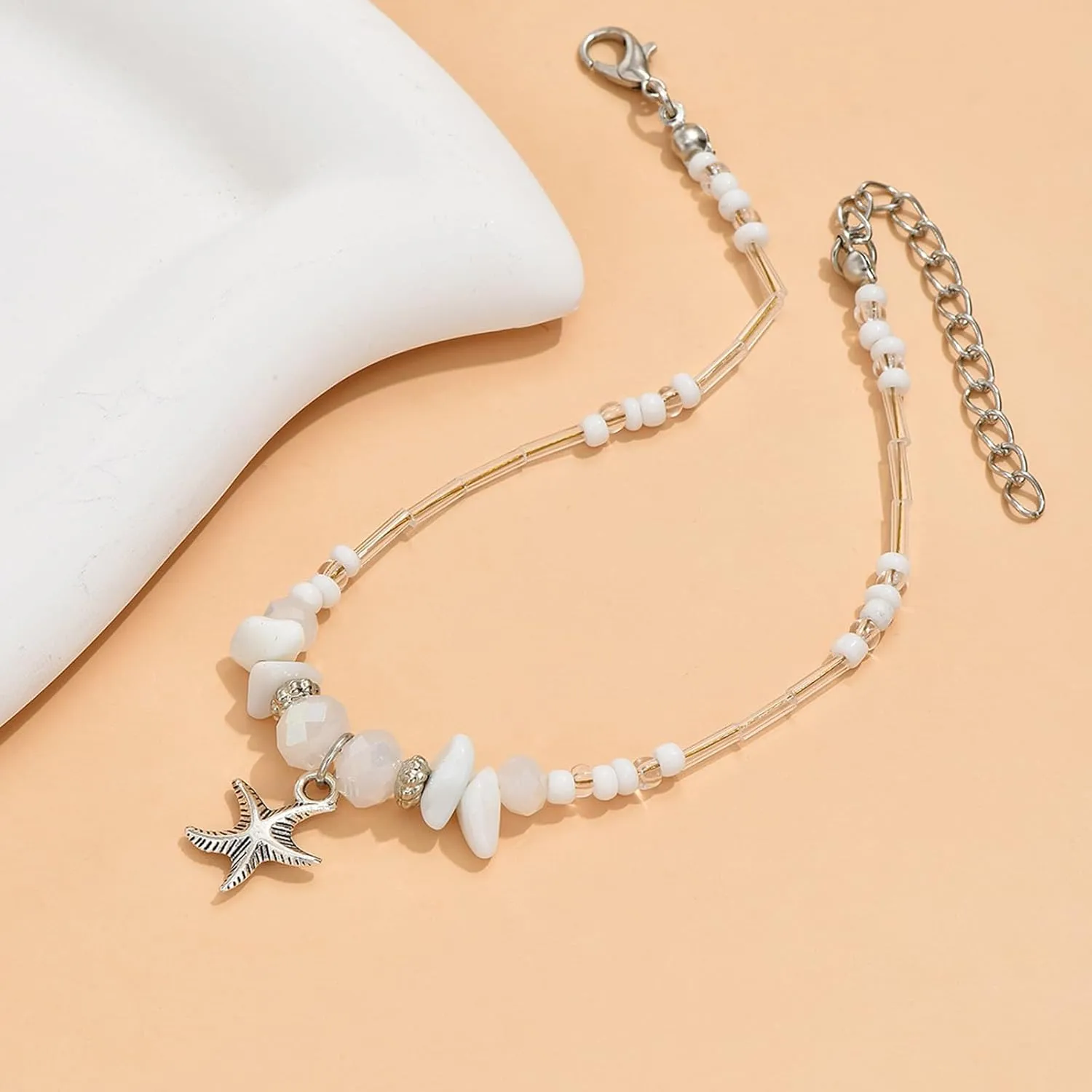 Beach Anklets for Women Starfish Shell Beaded Ankle Bracelet Adjustable Natural Stone Ankle Bracelets Boho Handmade Charm Anklet Summer Beach Hawaiian Jewelry