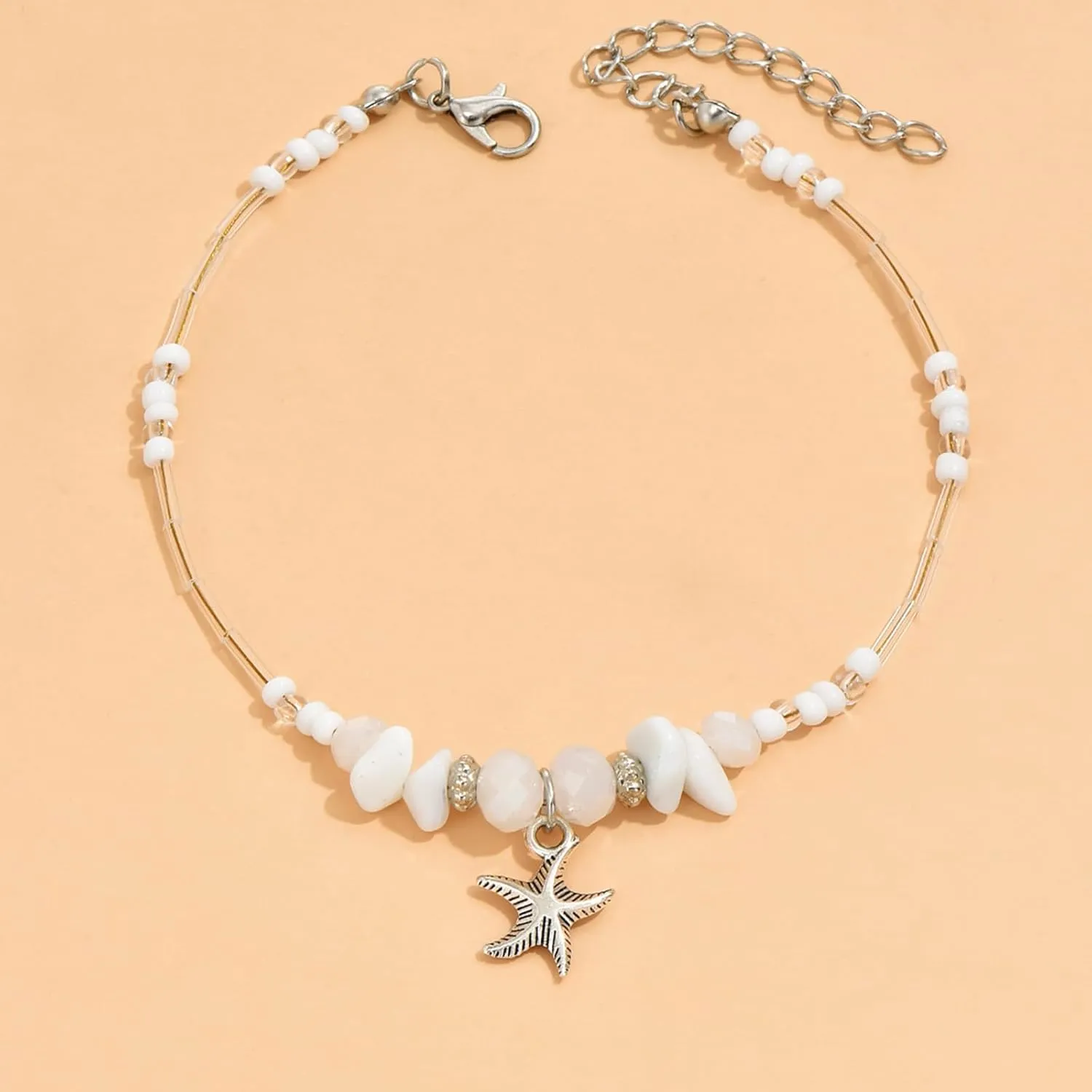 Beach Anklets for Women Starfish Shell Beaded Ankle Bracelet Adjustable Natural Stone Ankle Bracelets Boho Handmade Charm Anklet Summer Beach Hawaiian Jewelry
