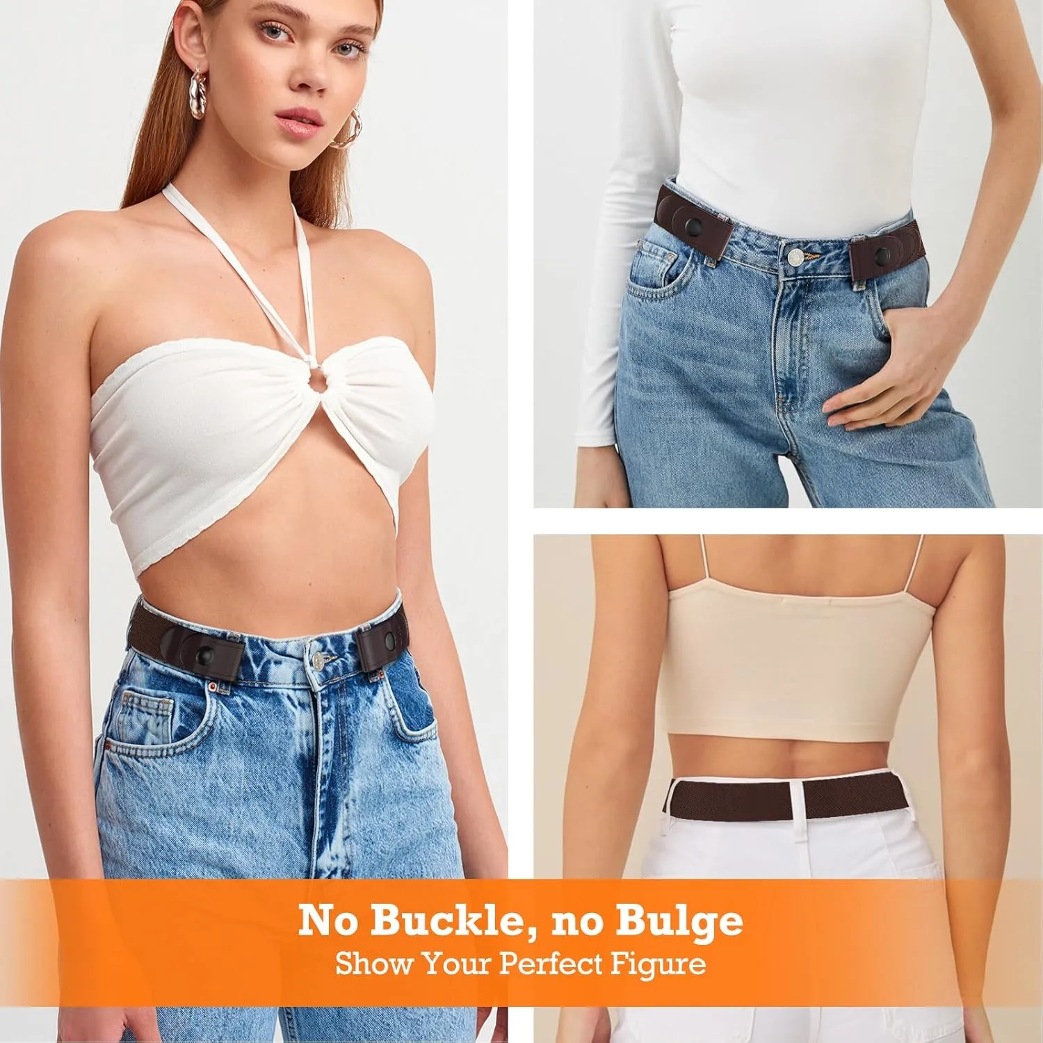 Belts for Women/Men No Buckle Elastic Belt Invisible Buckle Free Stretch Waist Belt for Jean Pants Dresses