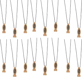 Biblebanz 24-Pack Wooden Jesus Fish Necklaces ?C Faith Gifts for Outreach
