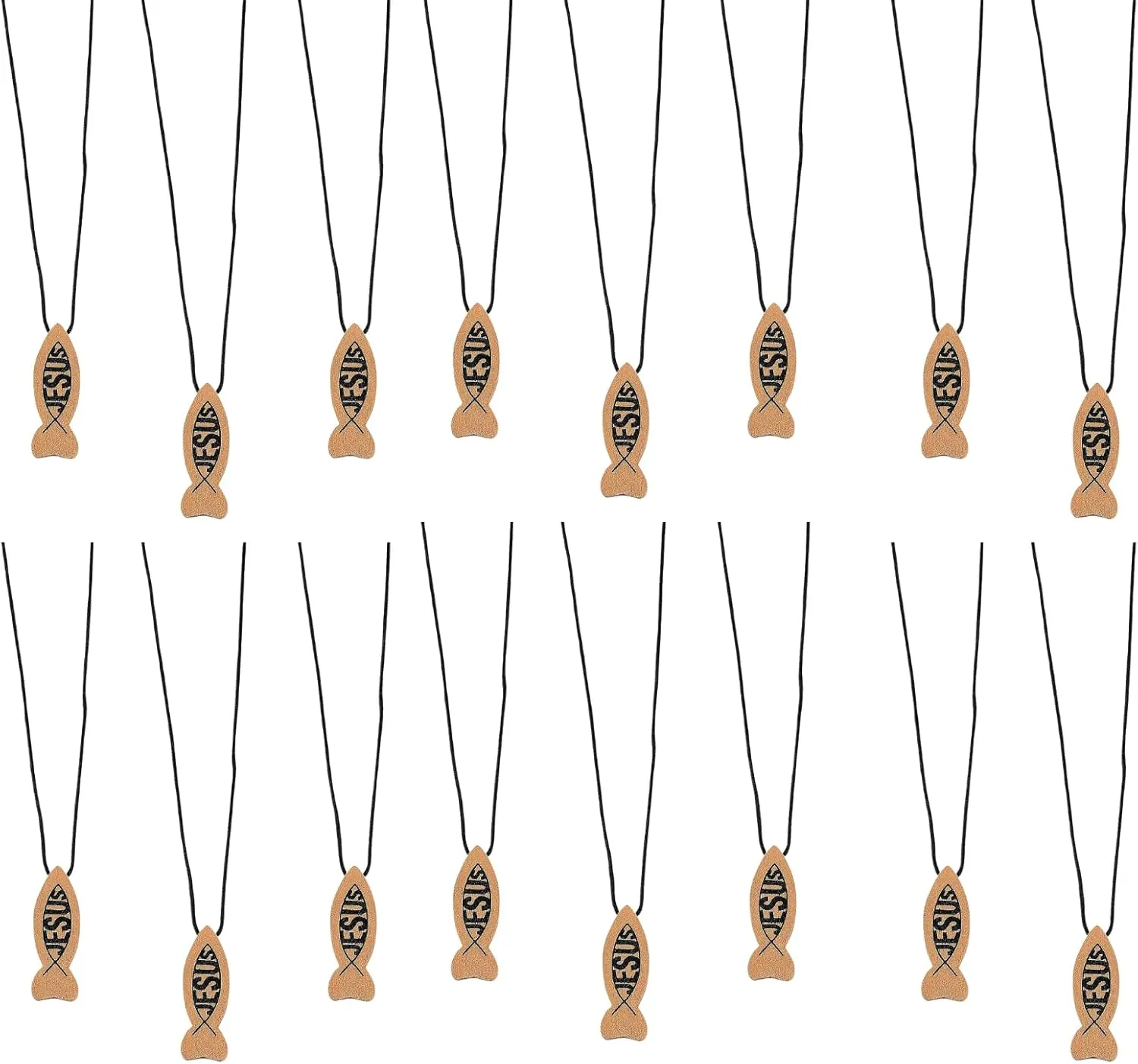 Biblebanz 24-Pack Wooden Jesus Fish Necklaces ?C Faith Gifts for Outreach