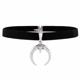 Black Velvet Collar Bondage in Gothic Style / Handmade Charm Moon Pendant