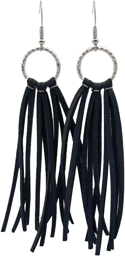 Bohemian Suede Tassel Fringe Earrings Geometric Deerskin Boho Western Statement Dangel Earrings for Women Handmade Lightweight Jewelry