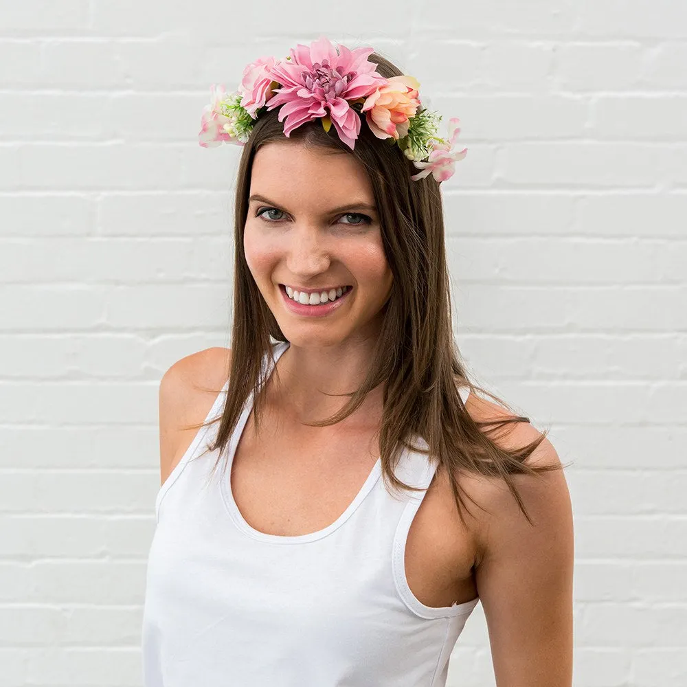 BRIDAL PARTY FLOWER CROWN WREATH - DUSTY PINK DAHLIA MEDLEY