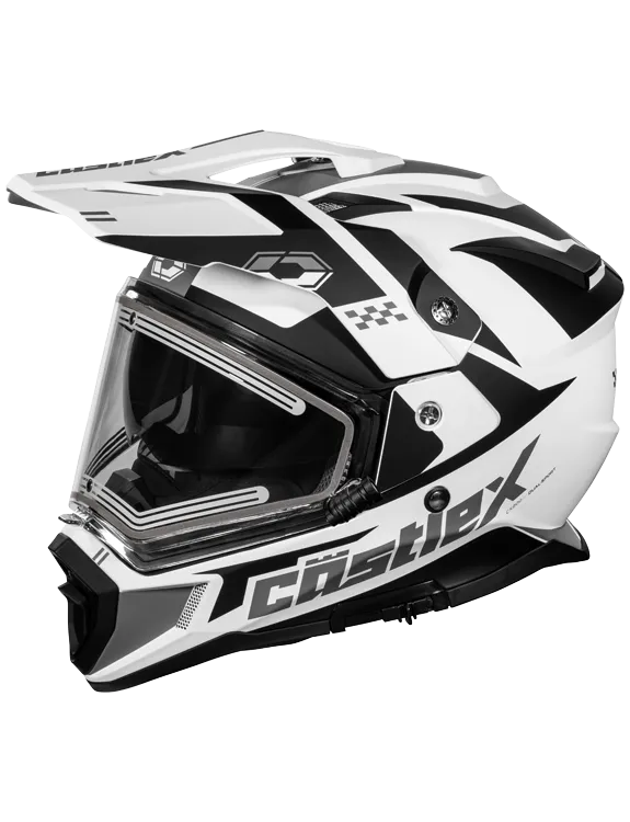 Castle CX200 Dual Sport Snow Helmet Wrath Matte White Electric Shield