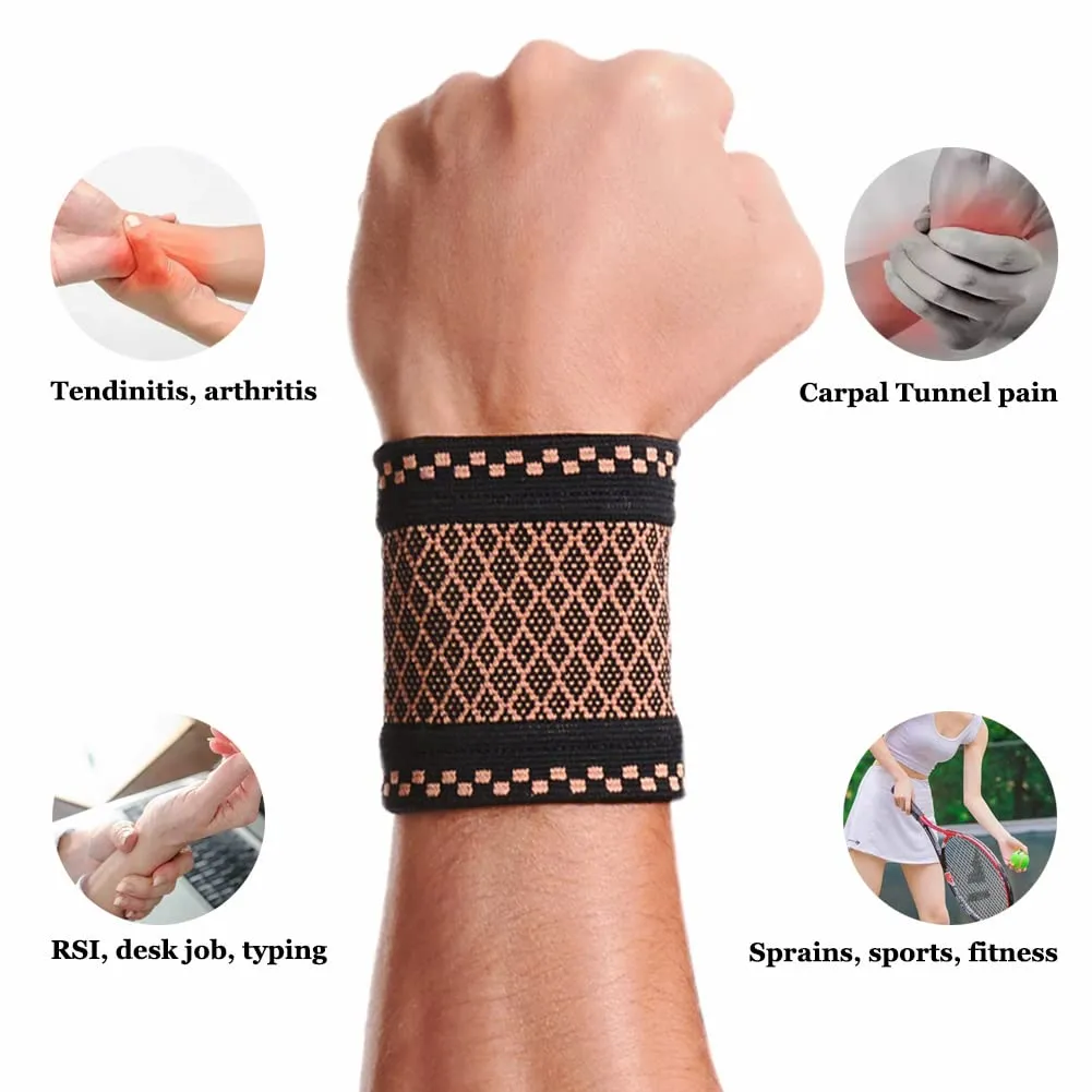 Copper Wrist Compression Sleeves (2Pcs), Compression Wrist Brace Wrist Support for Improved Circulation, Recovery, Elastic Wrist Bands for Men and Women Sport, Tendonitis, Arthritis, Carpal Tunnel-S