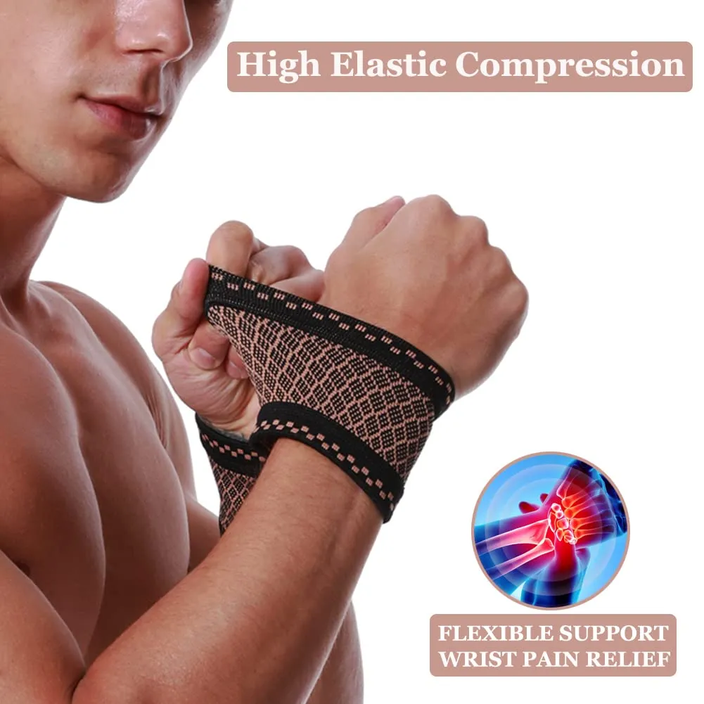 Copper Wrist Compression Sleeves (2Pcs), Compression Wrist Brace Wrist Support for Improved Circulation, Recovery, Elastic Wrist Bands for Men and Women Sport, Tendonitis, Arthritis, Carpal Tunnel-S