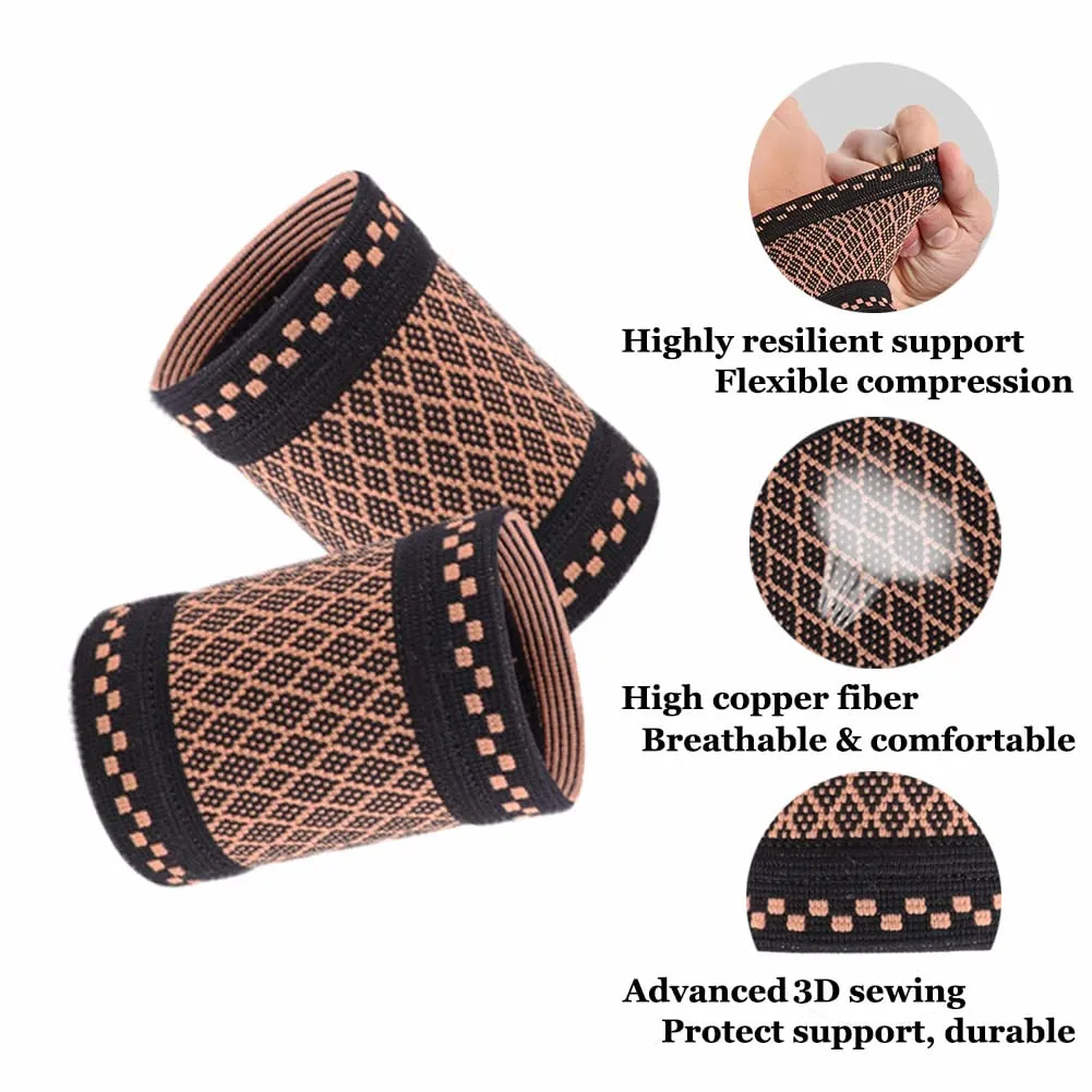 Copper Wrist Compression Sleeves (2Pcs), Compression Wrist Brace Wrist Support for Improved Circulation, Recovery, Elastic Wrist Bands for Men and Women Sport, Tendonitis, Arthritis, Carpal Tunnel-S