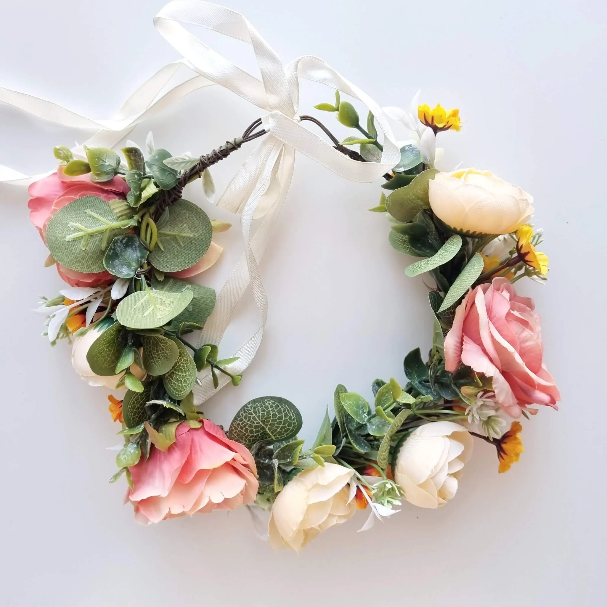 Coral pink and Melon wedding flower crown