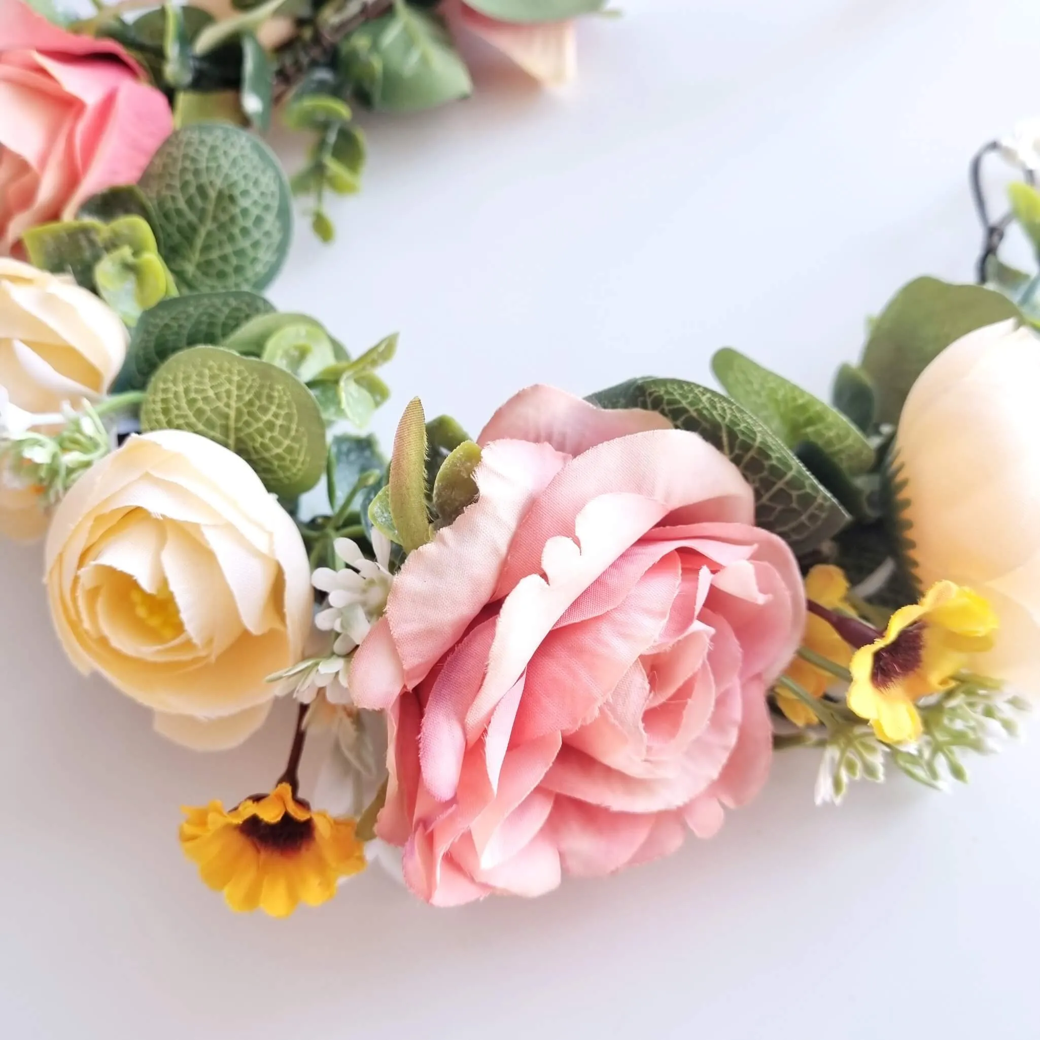 Coral pink and Melon wedding flower crown
