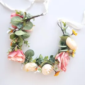 Coral pink and Melon wedding flower crown