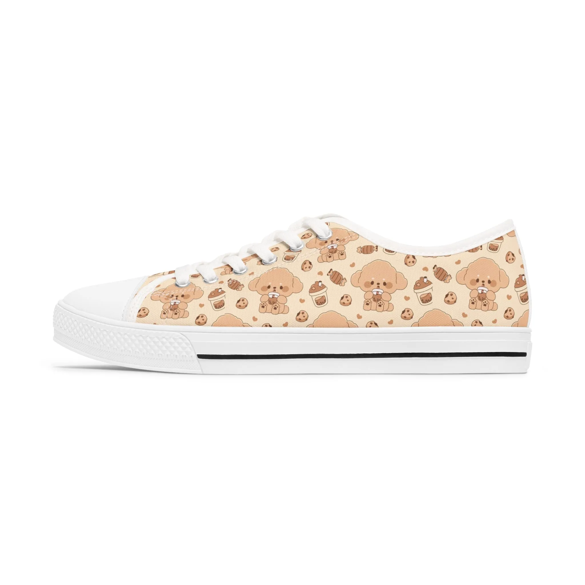 Cute Dog and Milk Boba Women's Low Top Sneakers