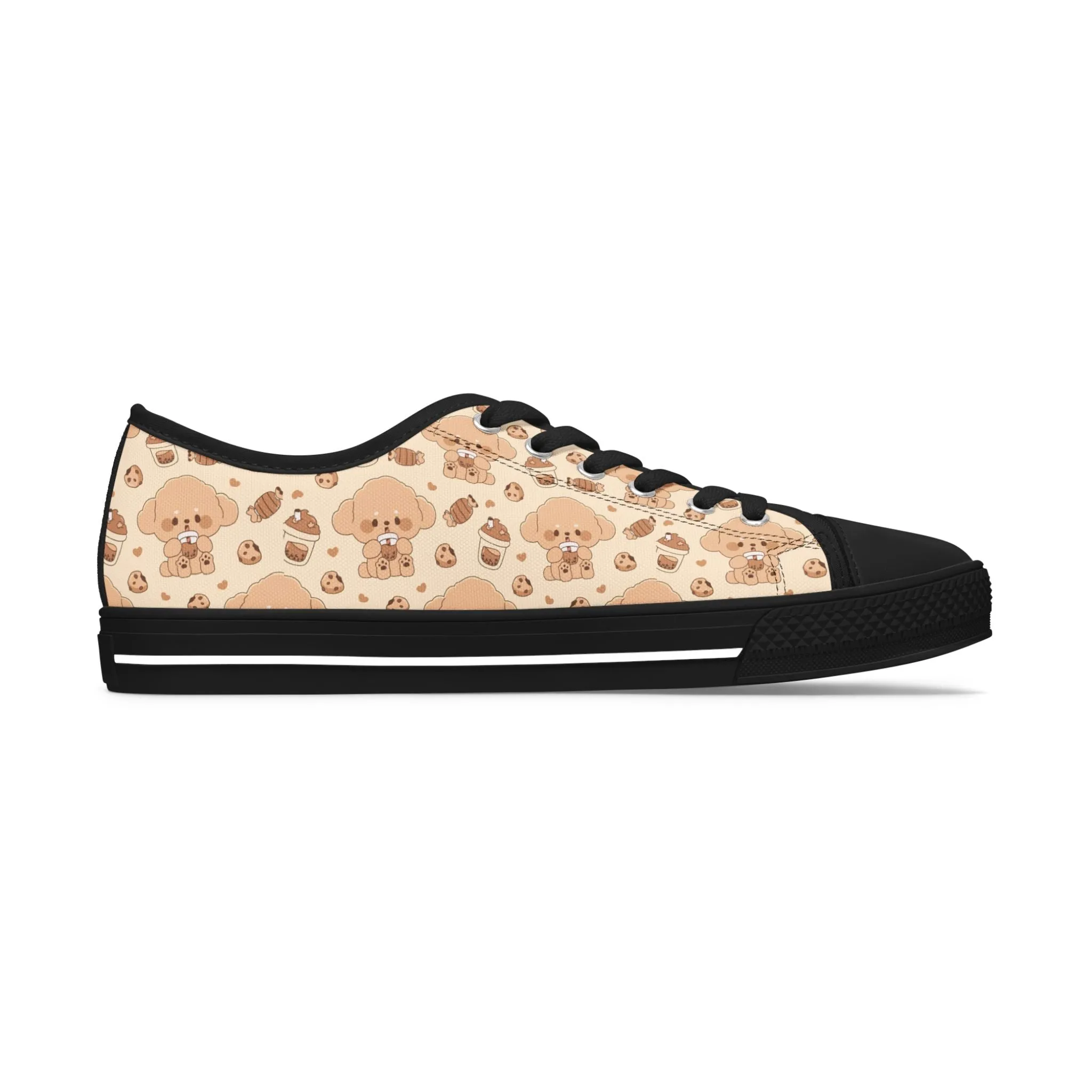 Cute Dog and Milk Boba Women's Low Top Sneakers