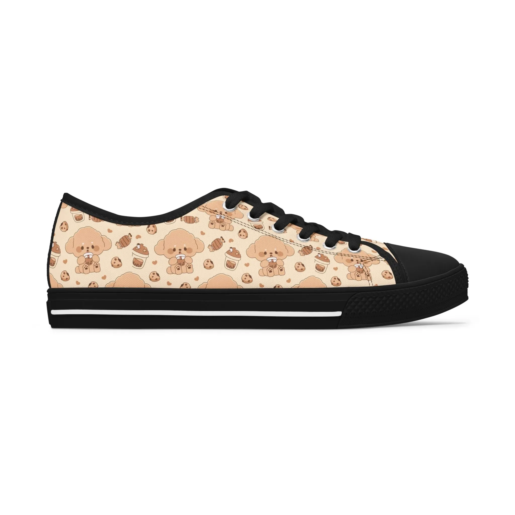 Cute Dog and Milk Boba Women's Low Top Sneakers