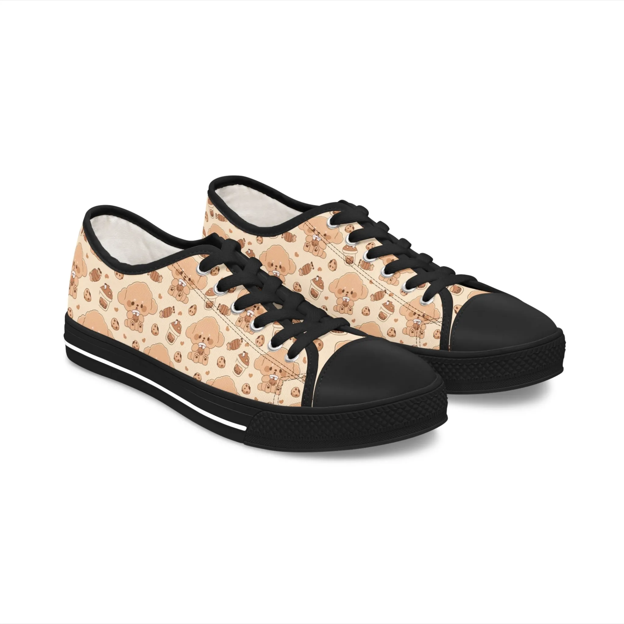 Cute Dog and Milk Boba Women's Low Top Sneakers
