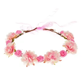 DDazzling Girls Breath Crown Flower Girl crown Floral Headband Wedding Hair Wreath Photo Props (Pink)