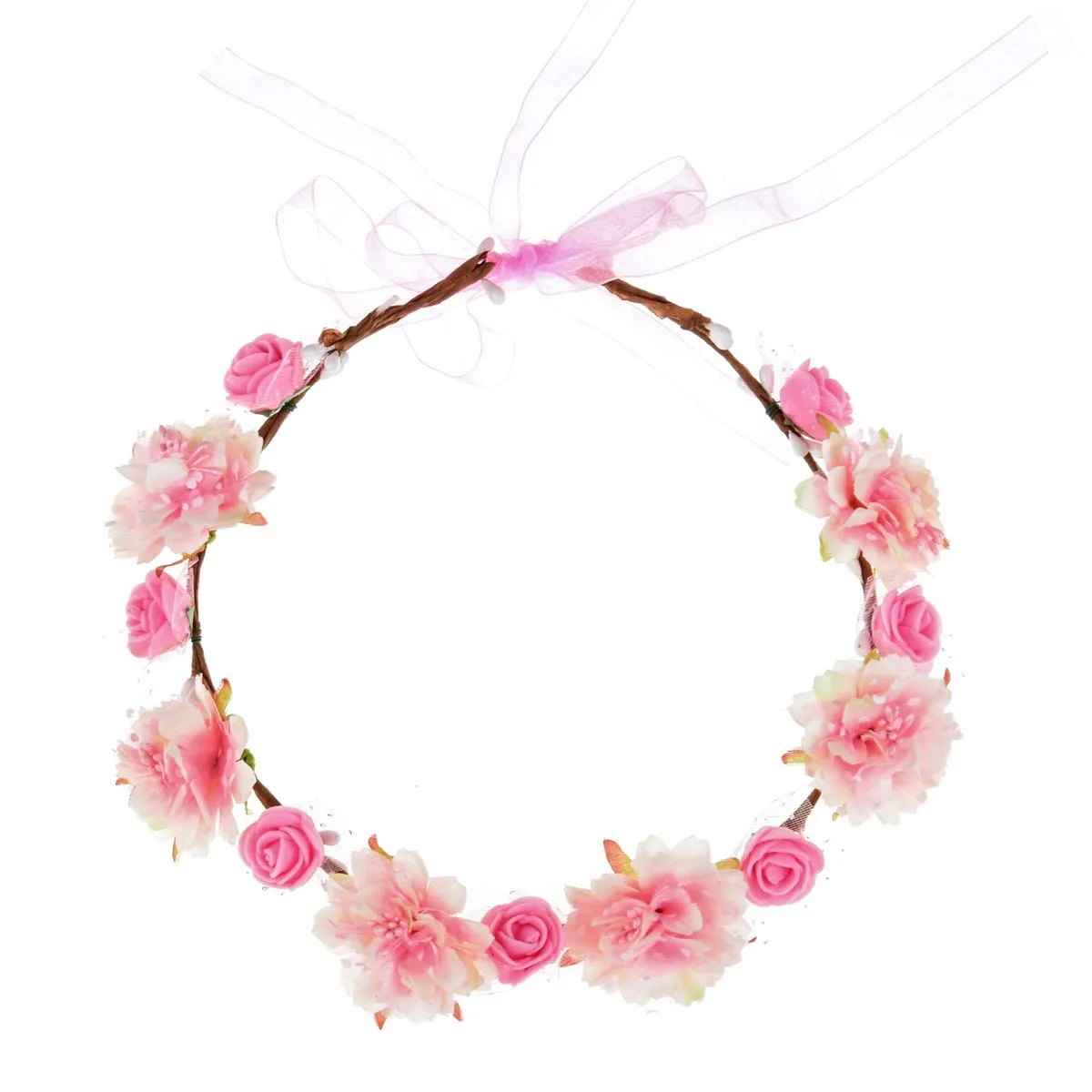 DDazzling Girls Breath Crown Flower Girl crown Floral Headband Wedding Hair Wreath Photo Props (Pink)