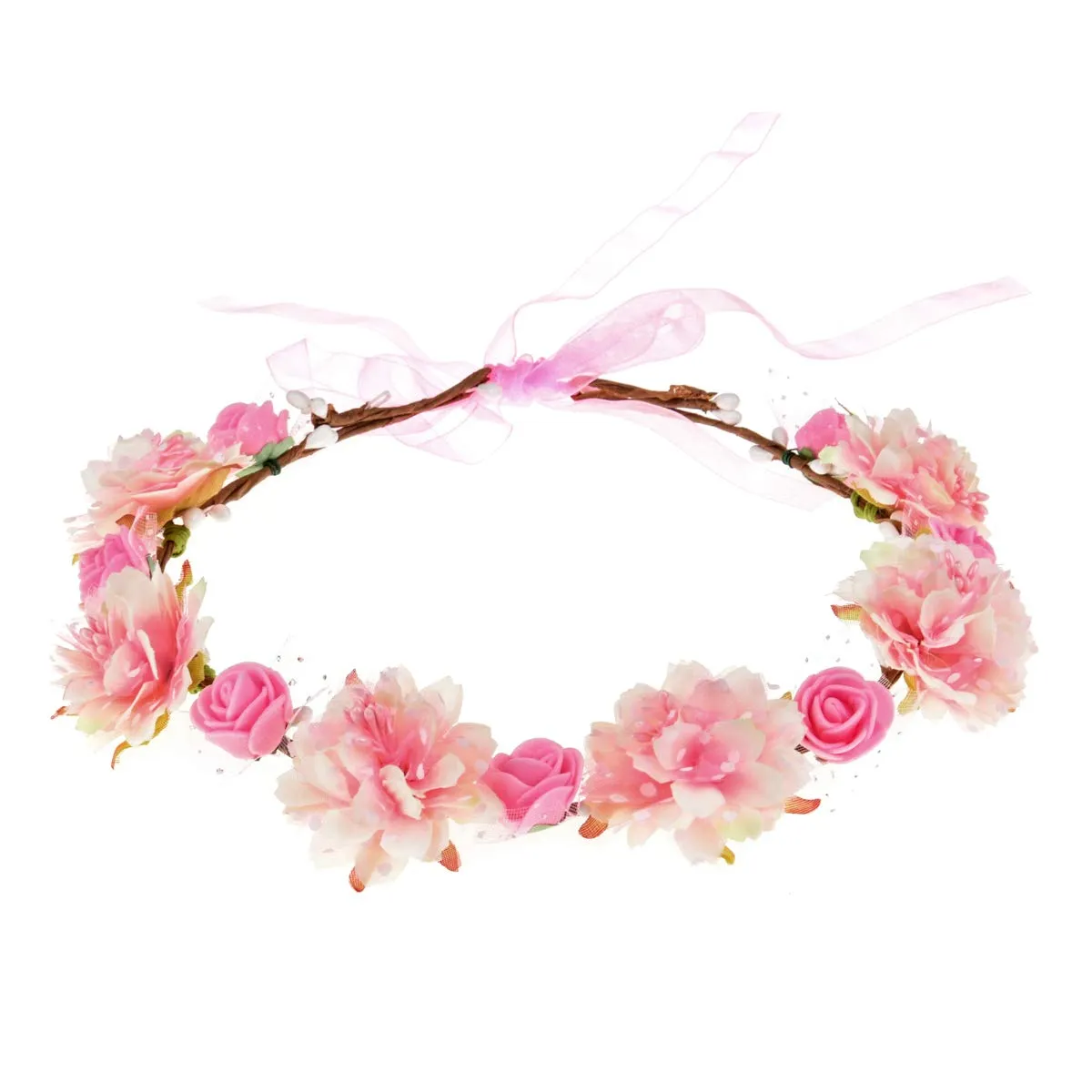 DDazzling Girls Breath Crown Flower Girl crown Floral Headband Wedding Hair Wreath Photo Props (Pink)