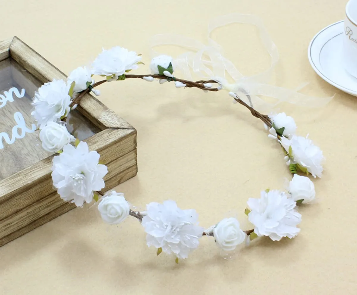 DDazzling Girls Breath Crown Flower Girl crown Floral Headband Wedding Hair Wreath Photo Props (White)