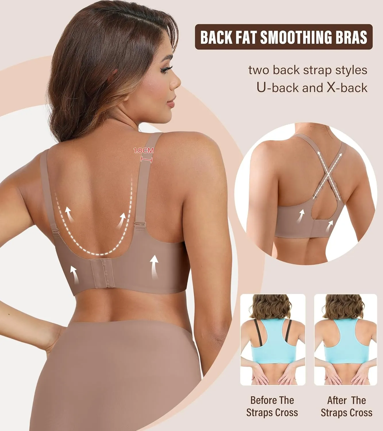 DEANGELMON Seamless Bras for Women No Underwire Comfortable Push Up Bra V Neck Wireless Bralette Full Coverage Wire Free
