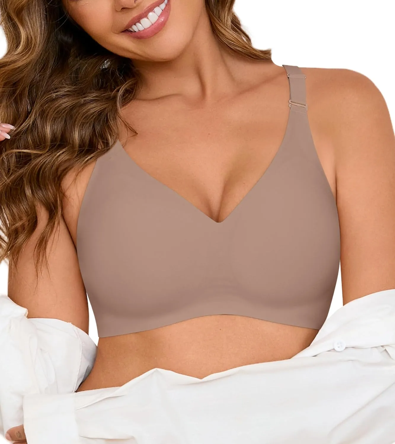 DEANGELMON Seamless Bras for Women No Underwire Comfortable Push Up Bra V Neck Wireless Bralette Full Coverage Wire Free