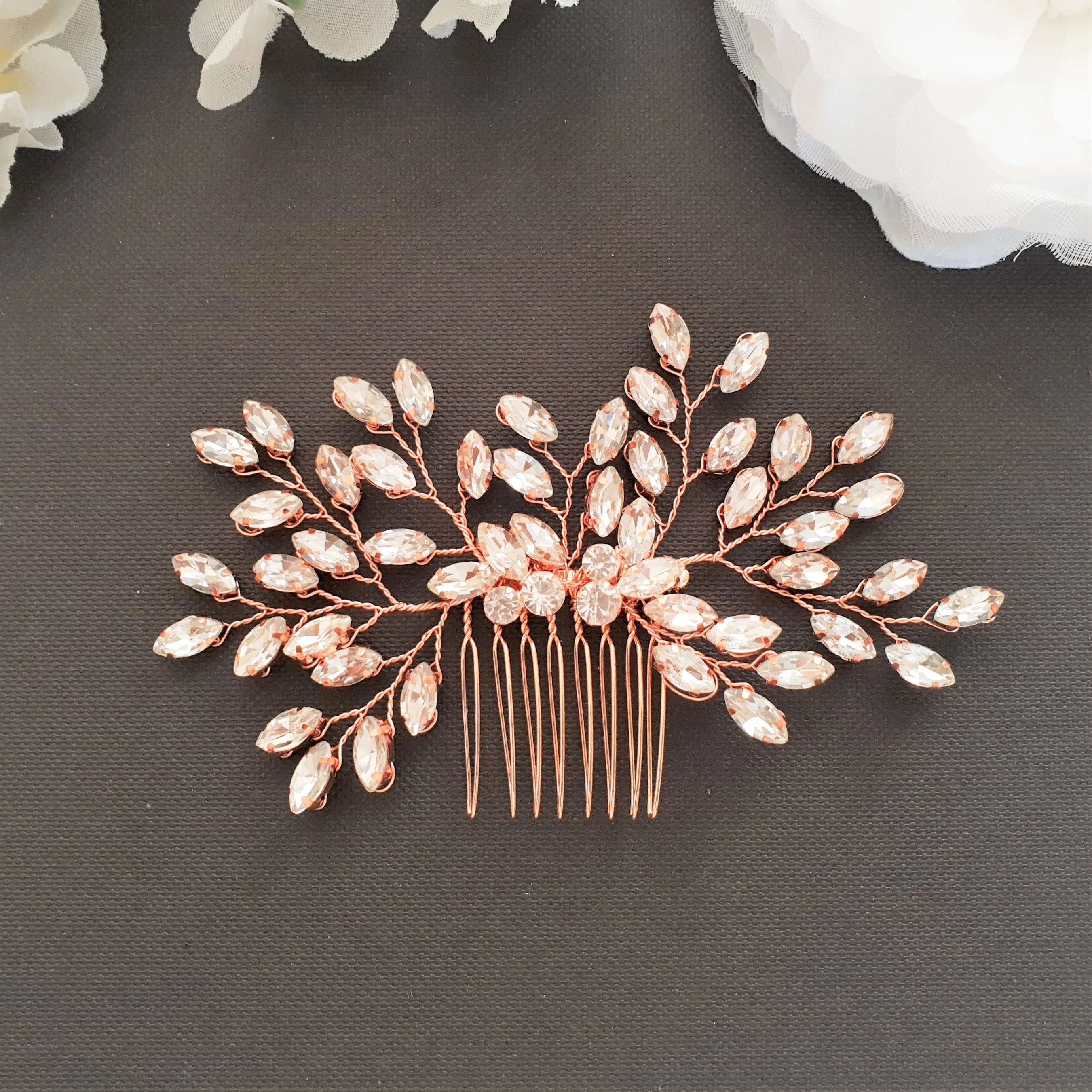 Delicate Gold and Crystal Bridal Hair Comb-Pasque