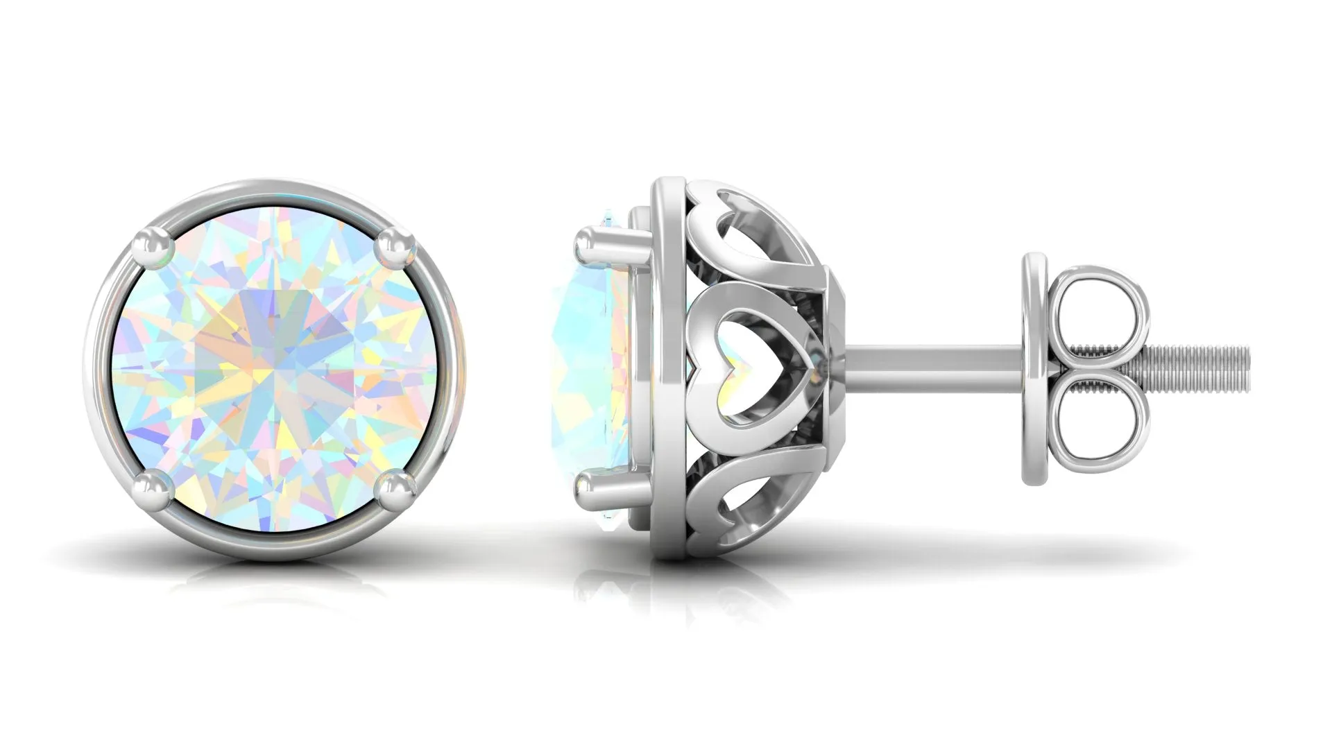 Ethiopian Opal Solitaire Stud Earrings with Screw Back