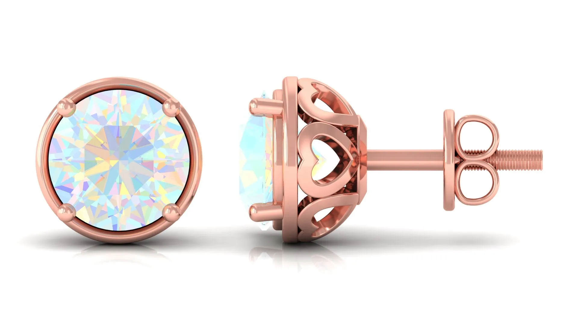 Ethiopian Opal Solitaire Stud Earrings with Screw Back
